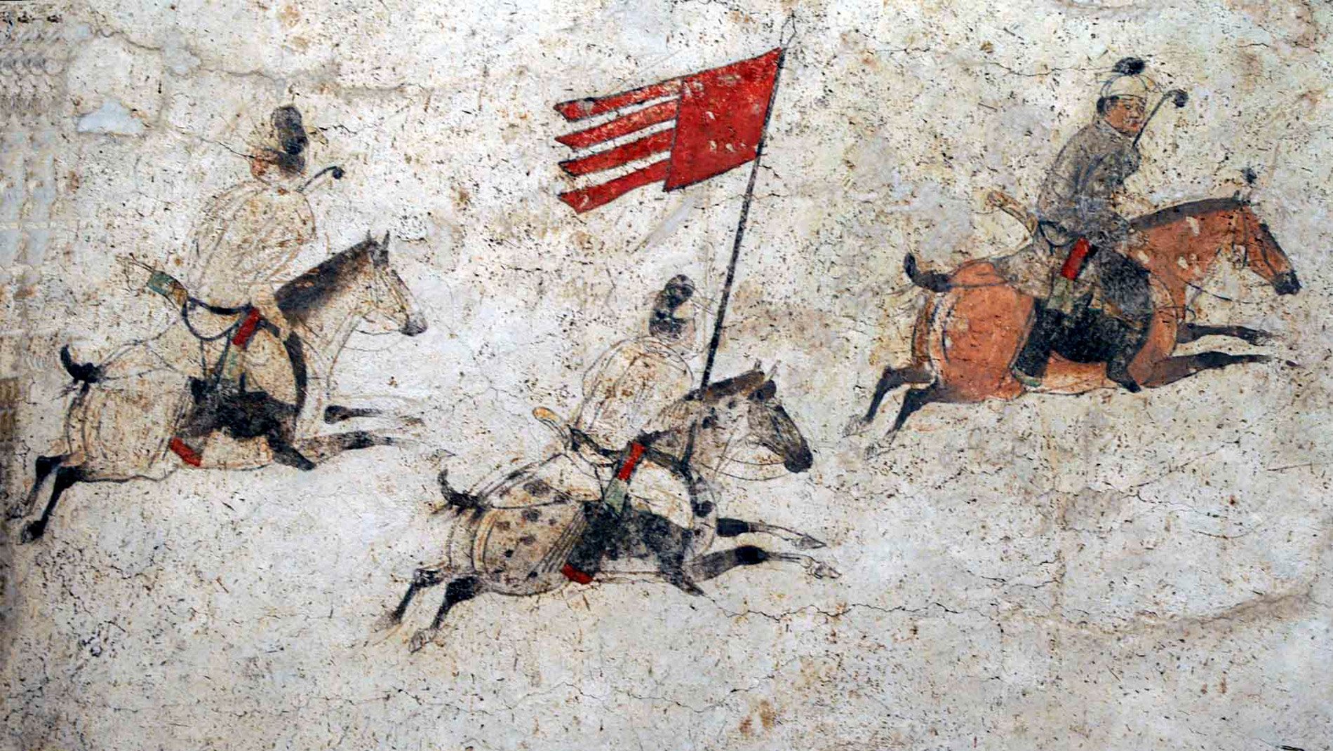 Tang Dynasty Murals~Wonderfully preserved, these murals are amongst the most striking examples of Tang dynasty art (618 -907). They were shaved from the walls of the spirit ways of the great pyramidical mausoleums of the Imperial family.